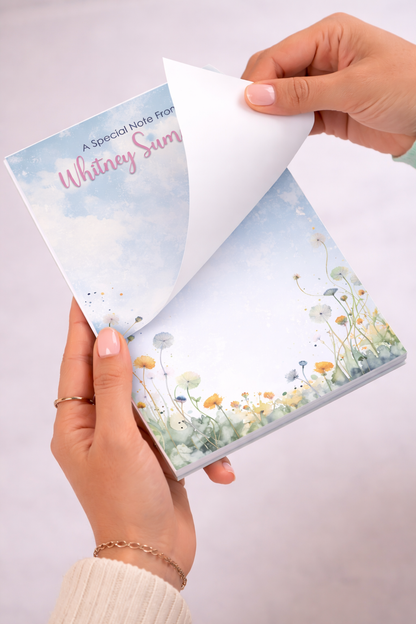 Personalized Watercolor Floral Memo Pad | Custom Name Top Tear-Off Notepad | 4-in-1 Design