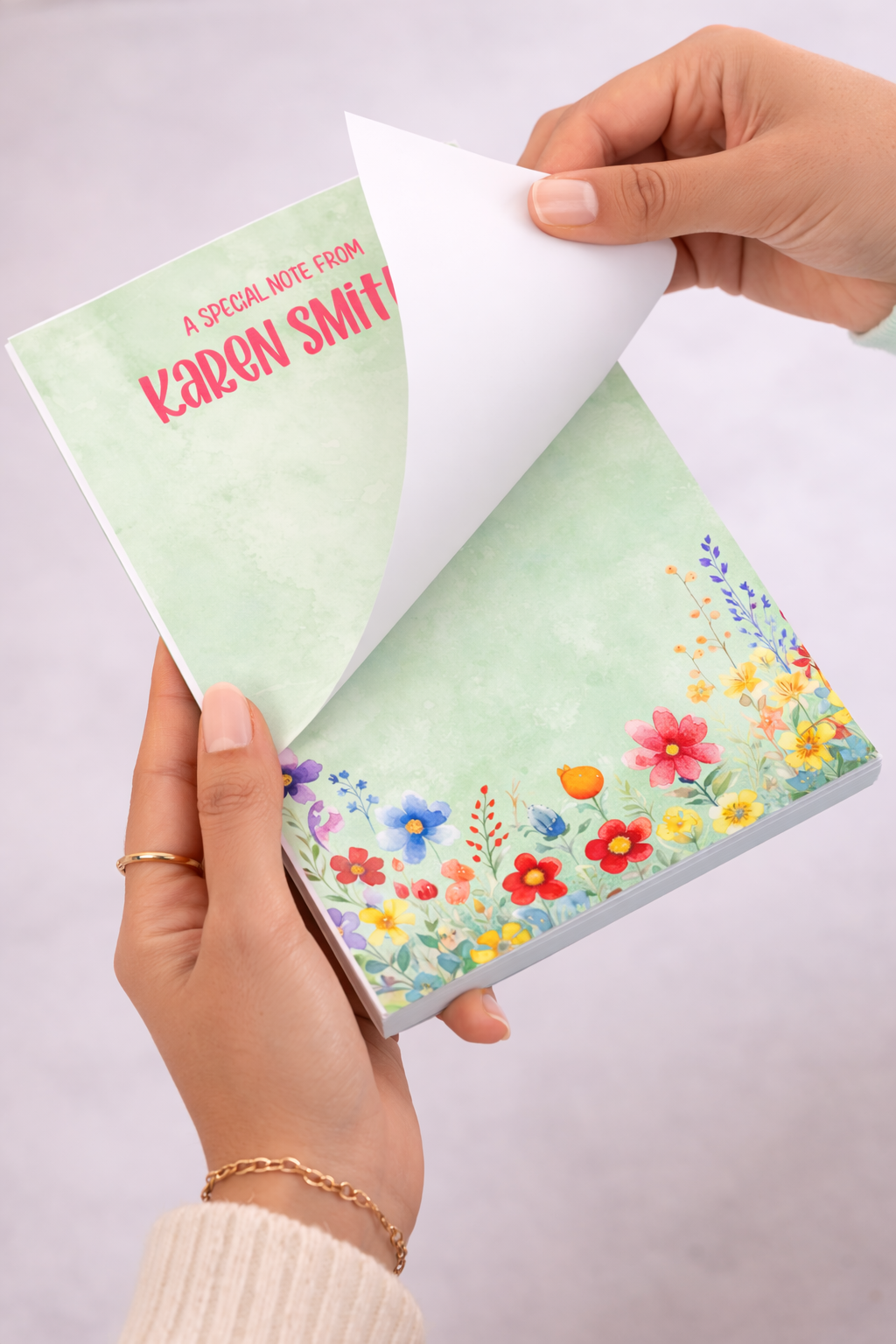 Personalized Watercolor Spring Flower Memo Pad | Custom Name Top Tear-Off Notepad | 4-in-1 Design (Copy)