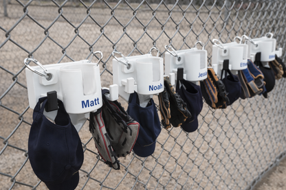Custom Baseball Fence Organizer | Dugout Bat Holder, Glove Hook, Helmet Hook & Water Bottle Holder | Personalized Softball Team Organizer