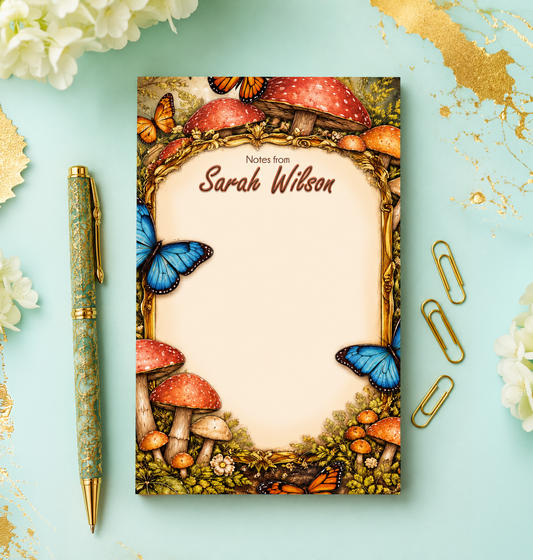 Custom Woodland Notepad | Mushroom & Butterfly Memo Pad | Cottagecore Desk Pad