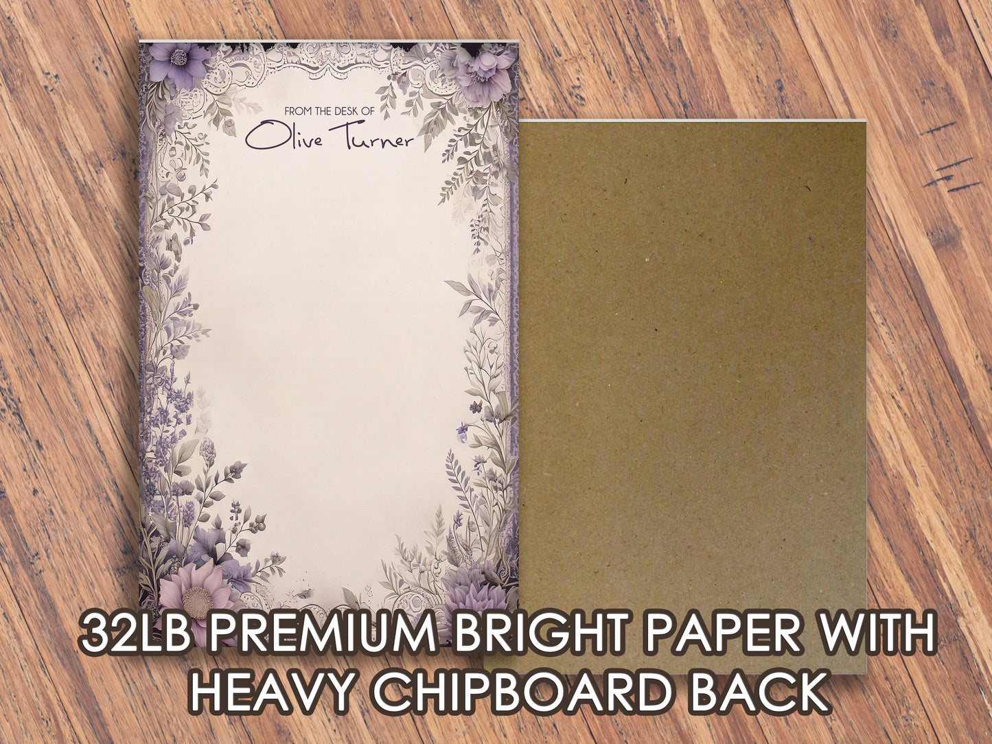 Personalized Purple Floral Tear-Off Notepad | Custom Name Desk Notepad | Elegant Office Stationery | Feminine Writing Pad