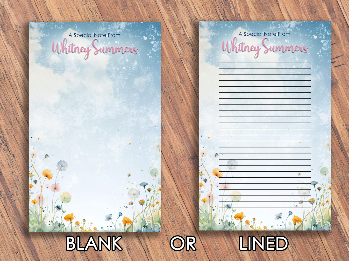 Personalized Watercolor Floral Memo Pad | Custom Name Top Tear-Off Notepad | 4-in-1 Design