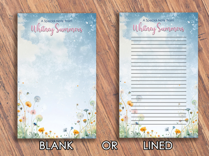 Personalized Watercolor Floral Memo Pad | Custom Name Top Tear-Off Notepad | 4-in-1 Design