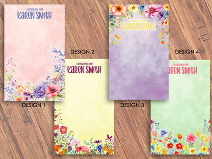 Personalized Watercolor Spring Flower Memo Pad | Custom Name Top Tear-Off Notepad | 4-in-1 Design (Copy)