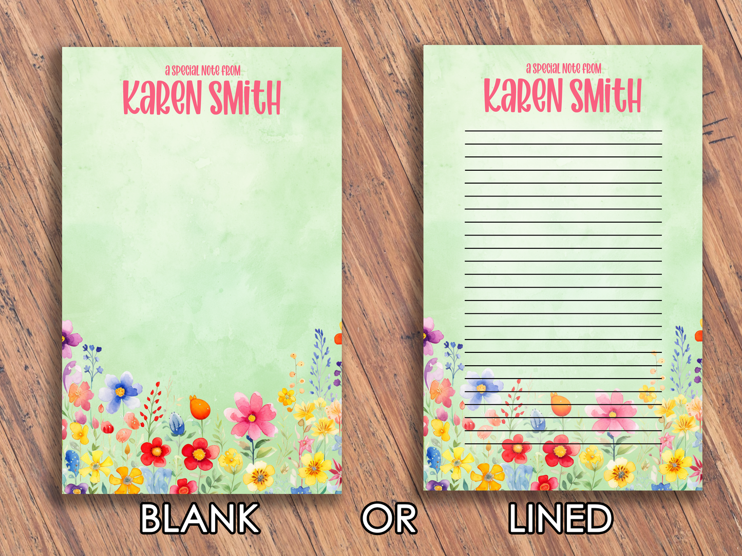 Personalized Watercolor Spring Flower Memo Pad | Custom Name Top Tear-Off Notepad | 4-in-1 Design (Copy)